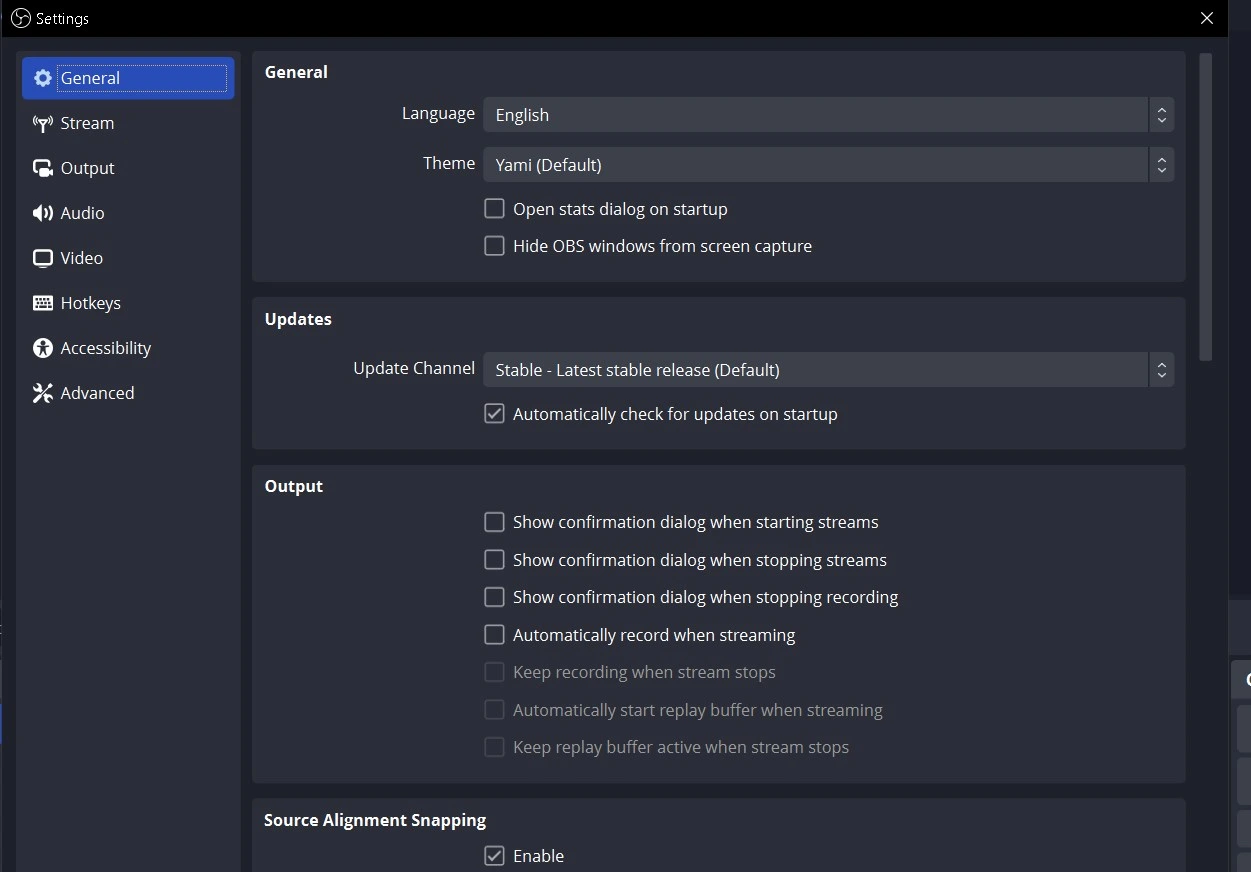 obs studio default settings