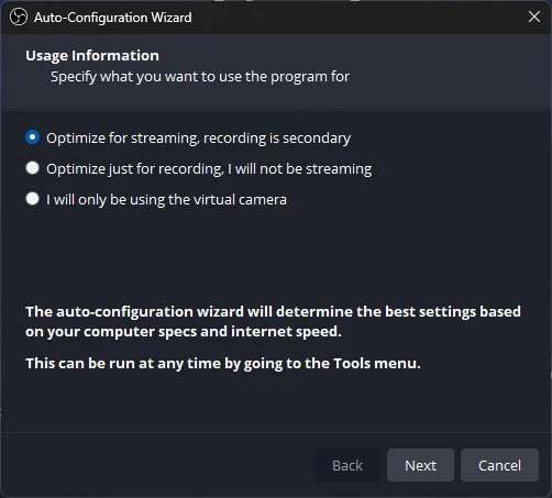 Initial Configuration in OBS