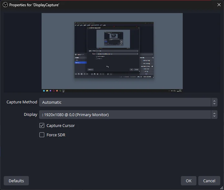 Properties in OBS Studio